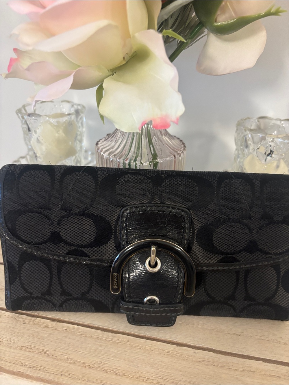 Coach Black Signature Canvas Buckle Wallet